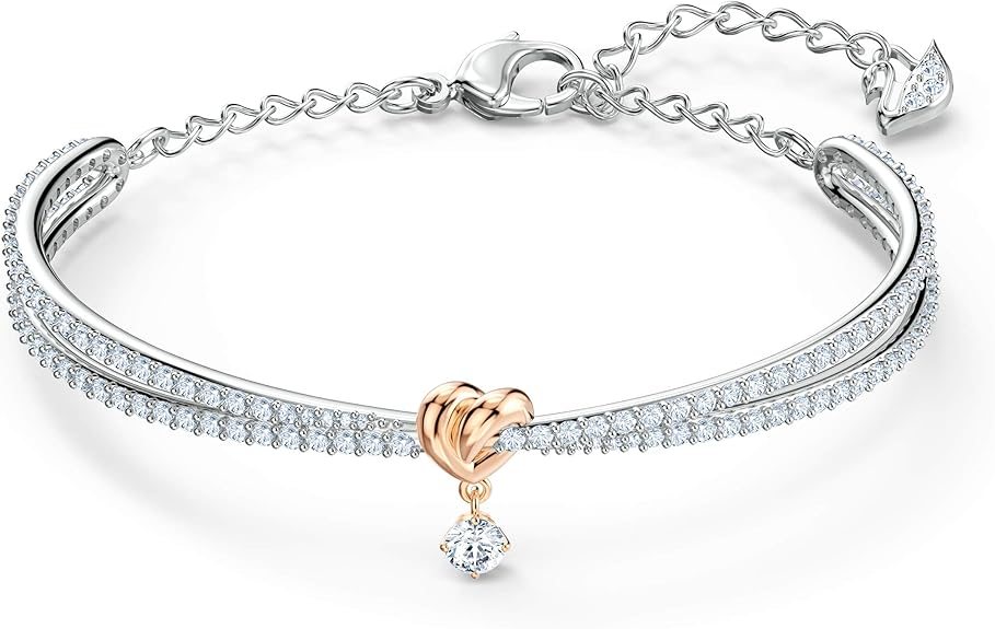 Pulsera para mujer swarovski lifelong heart de plata con conlgante en forma de corazon en tono oro rosa.