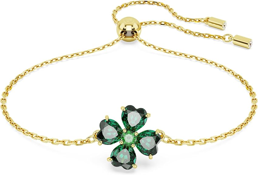 Pulsera para mujer Swarovski Idyllia de color oro con colgante de forma de trébol de cuatro hojas verde